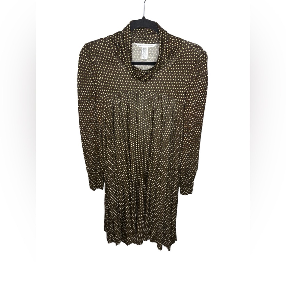 Diane von Furstenberg brown and green acorn print silk blend mock neck dress 2